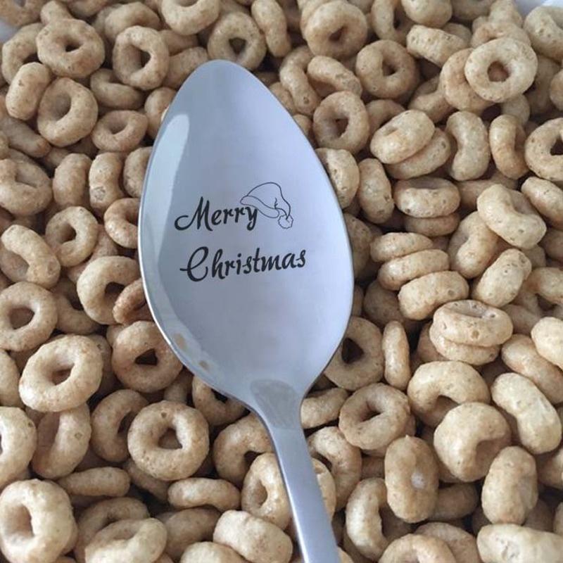 4pcs/set Stainless Steel Soup Spoons Xmas Party Tableware Ornaments Christmas Table Decor