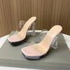 Women's Super High Heels Summer Outdoor Sale 2024 Square Heel Modern Slippers Design Sexy Women's High Heel Slippers Slip On