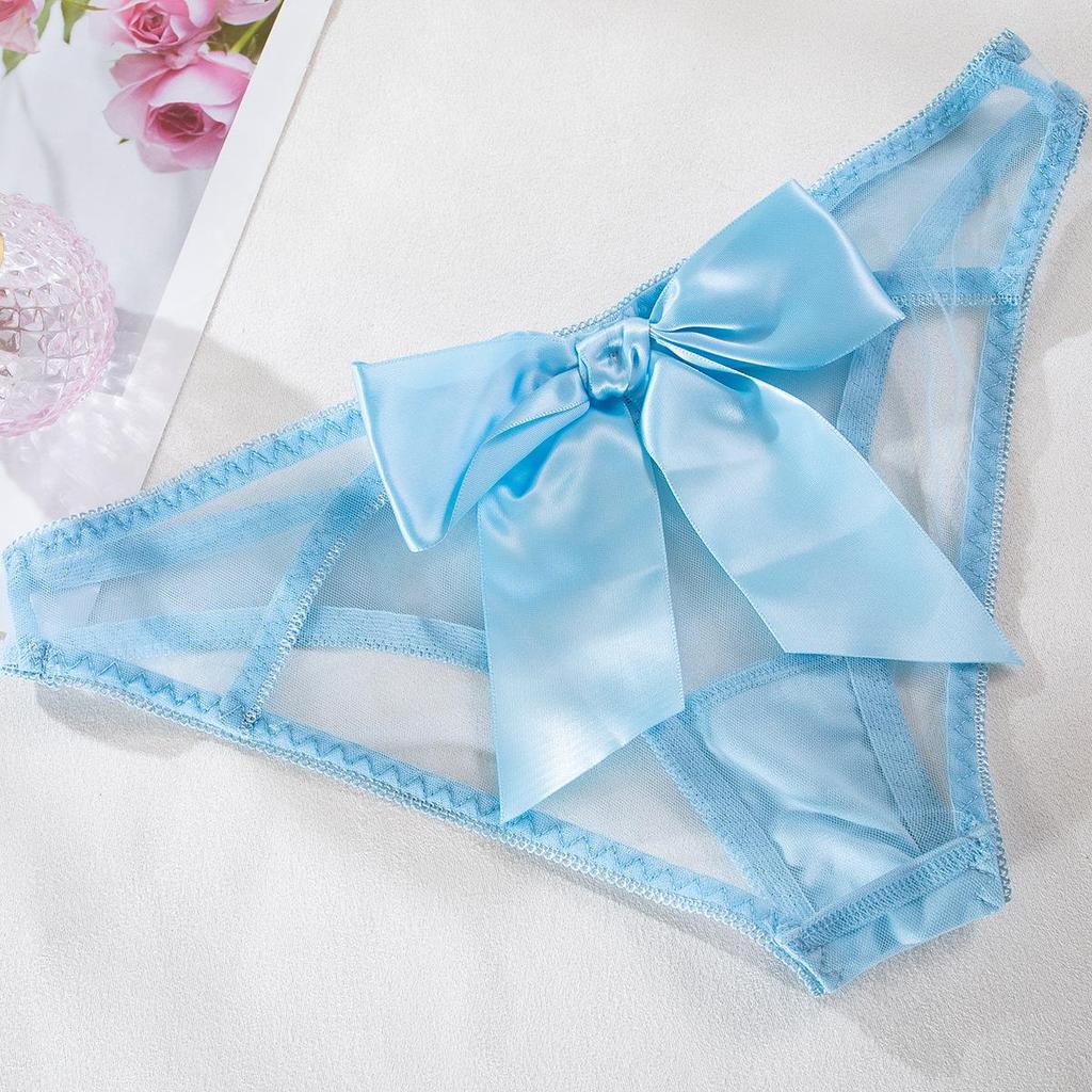 Satin Bowknot Hollow Perspective Women's Sexy Lingerie Set