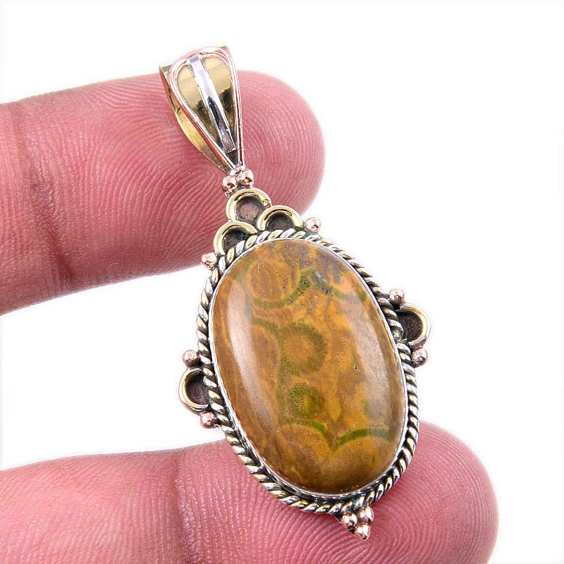 

Natural Ocean Jasper 925 Solid Sterling Silver TwoTone Gift Pendant 1.75 k8U47