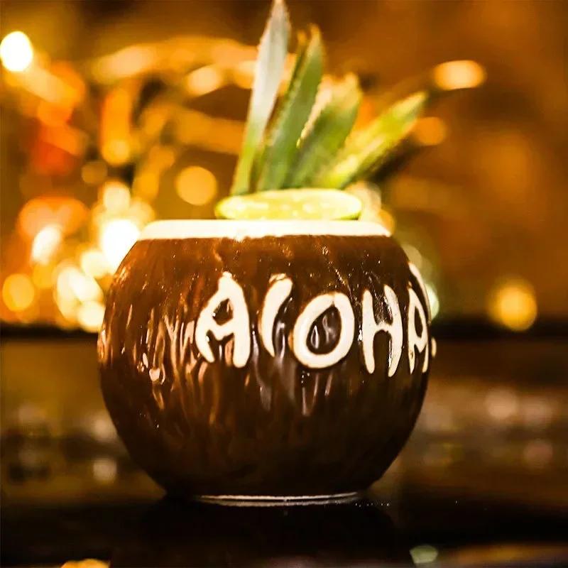 Coconut Cup Bar Tiki Cup Cocktail Glass Hawaiian Wine Glass Party Beach Drink Cup Tiki Mug Ceramic Cup Champagne Glasses