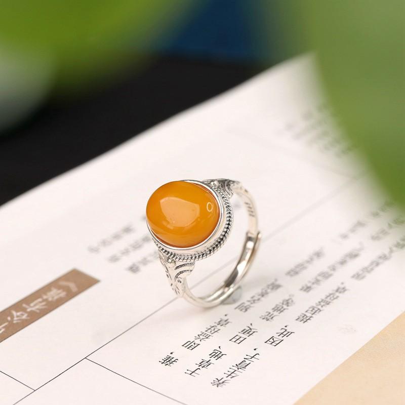 Adjustable Vintage Butterfly Motif Oval Resin Ring Women Men Boho Ethnic Style Copper Jewelry