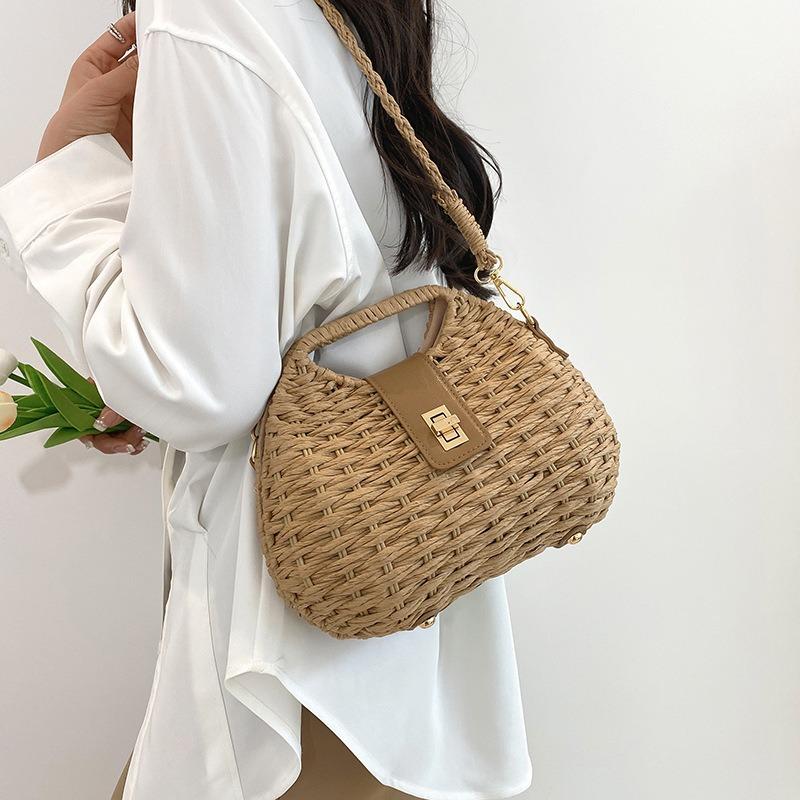 Nuova borsa intrecciata in paglia di alta qualità, nuova borsa a mano estiva da donna, stile pastorale, tessuta a mano