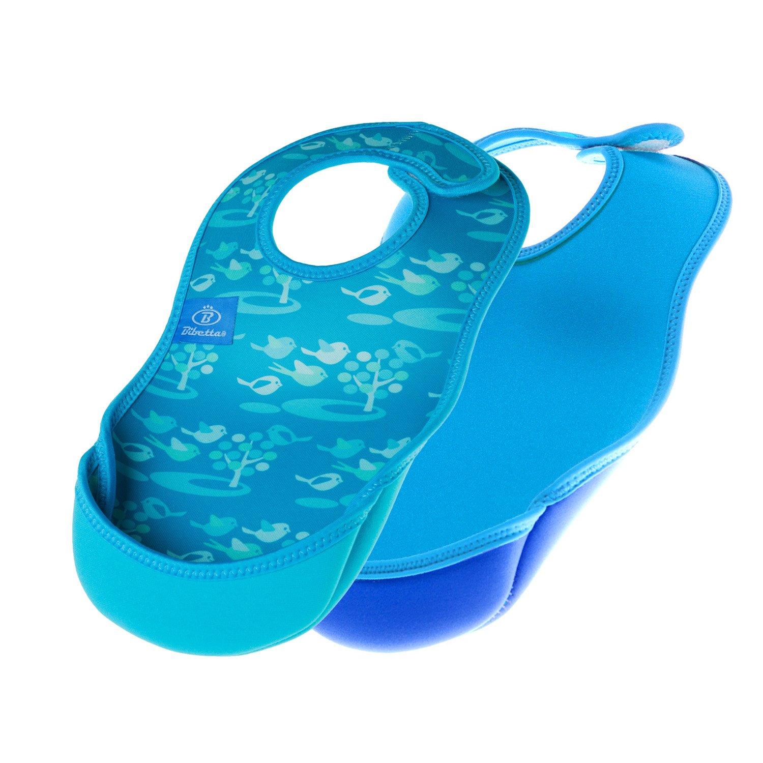 

Bibetta Ultra Machine Sleeveless Bib for Baby Food and Bib, Washable, Daycare, 2-Pack, Bird/Turquoise