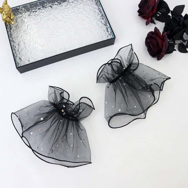 1Pair Sheer Detachable Cuffs Mesh Fake Flared Sleeves Tulle False Cuffs For Women Performance Runway Show Dress Accessories
