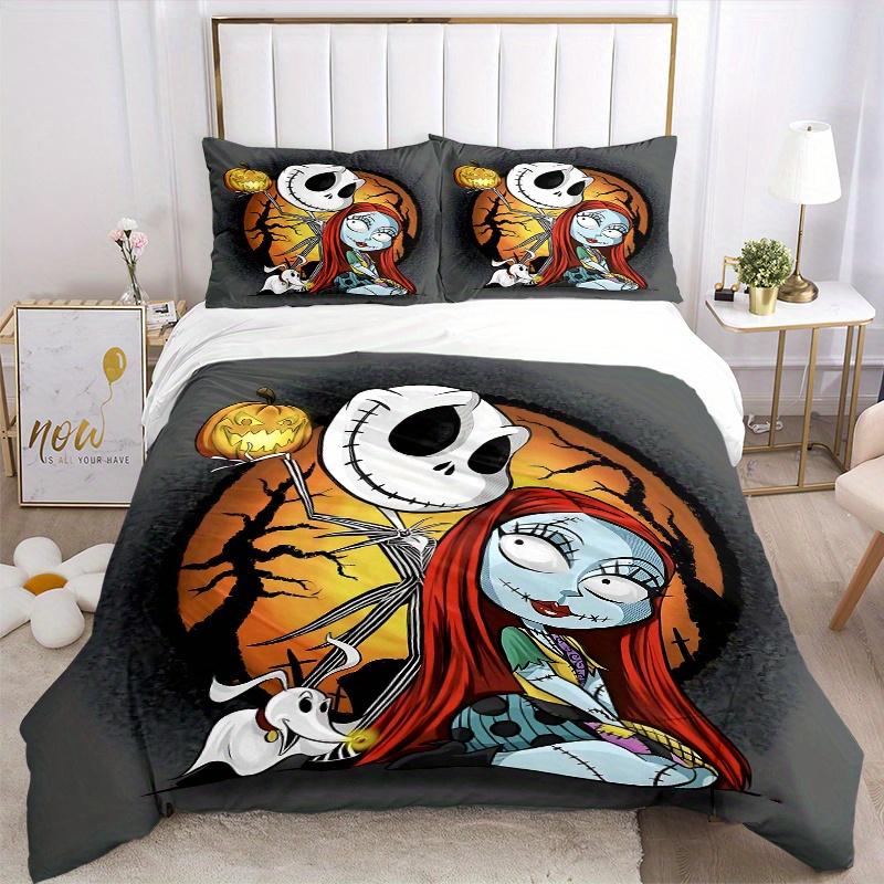 3pcs Disney Sally Jack Skellington & Zero Quilt Set Soft and Comfortable Bedroom, Guest Room and Dorm Decor Bedding Set B019