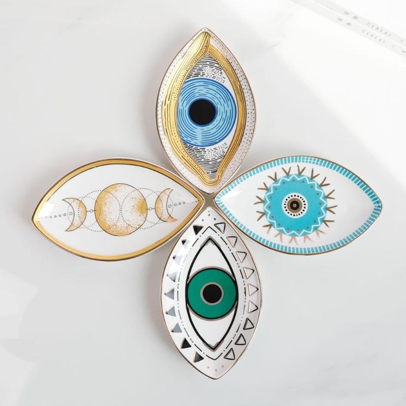 Multipurpose Creative Oval Eye Shaped Jewelry Tray Sturdy Ceramic Rings Holder Accessory for Fashionable Women Ladies