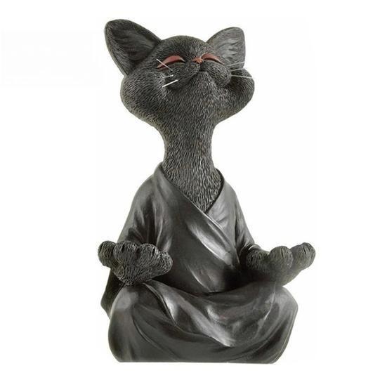Resin Zen Cat Figurine In Meditation Pose for Home and Office Decor