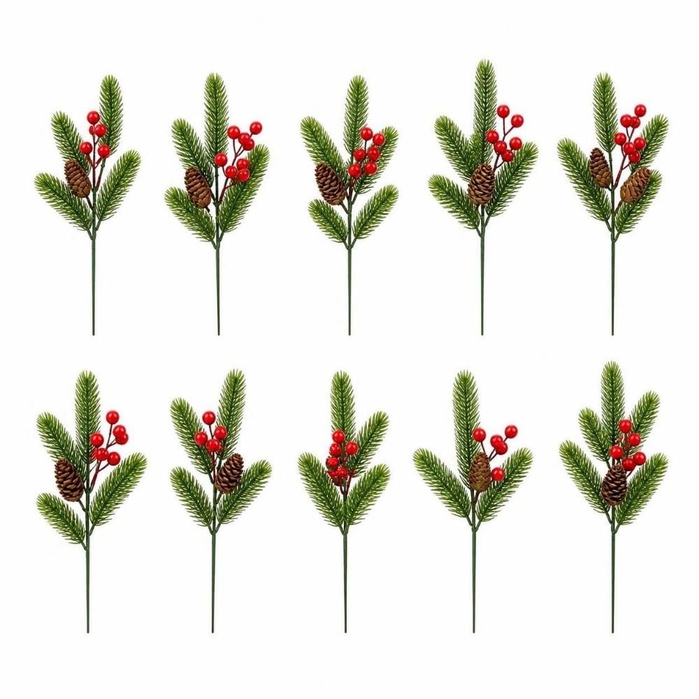 10pcs Ornaments Artificial Plants Pine Needles Red Fruits Christmas Tree Decorations New Year