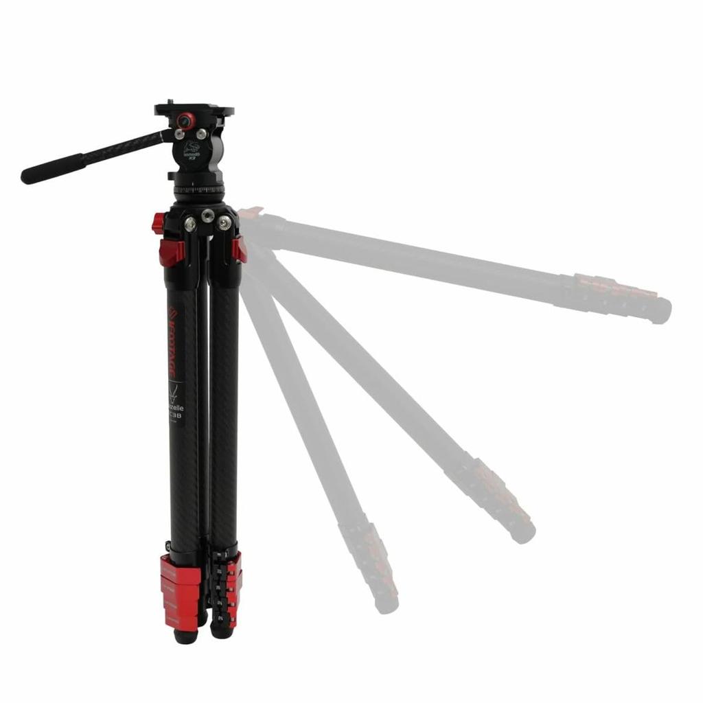 IFOOTAGE Trepied din carbon cu cursă medie, cap video mic, GAZELLE Compact Slim, carbon cu unghi redus, 828774 TC3B+KOMODOK3