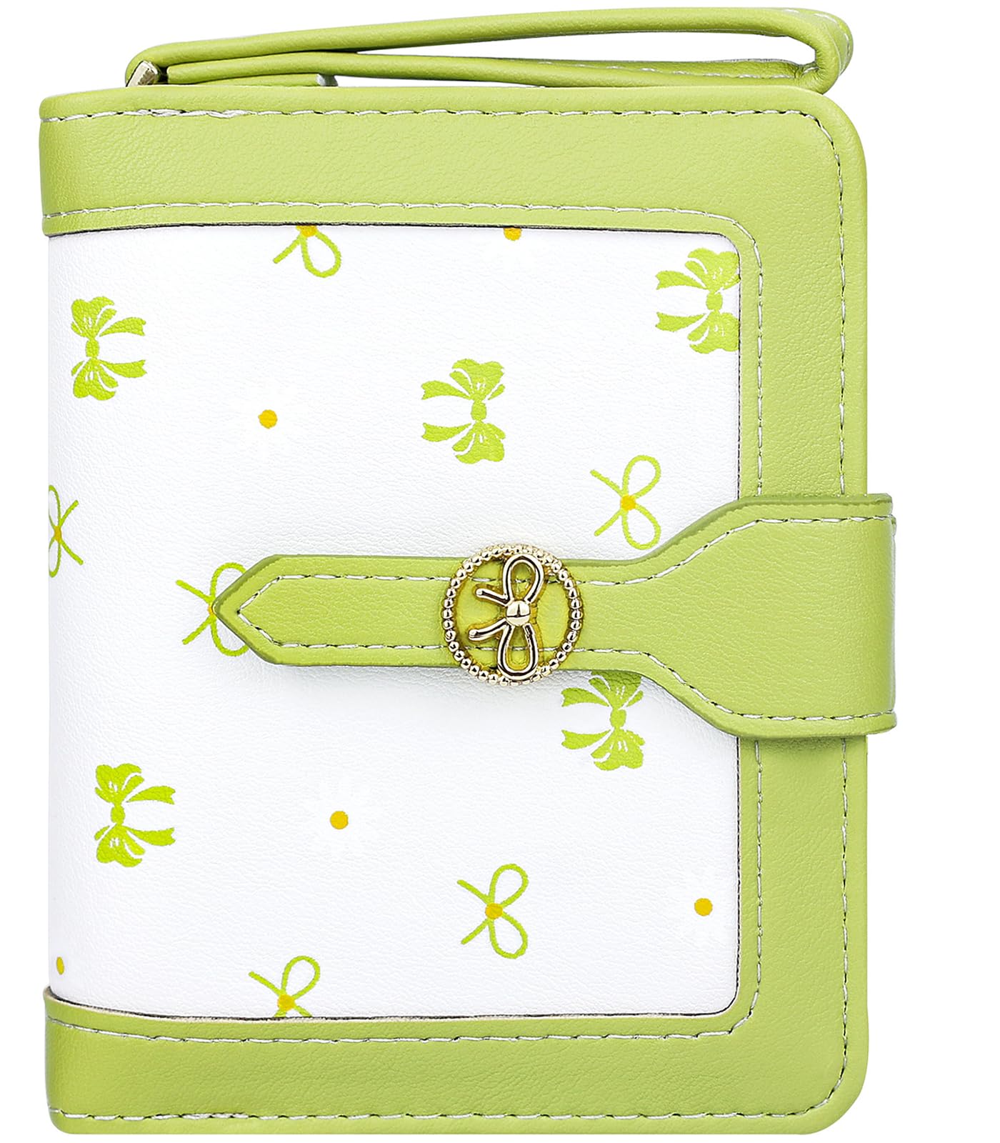 

Farcauo Women s Mini Wallet, Bifold, Popular and Cute, Green with a Bowknot Pattern, Includes Coin Pocket