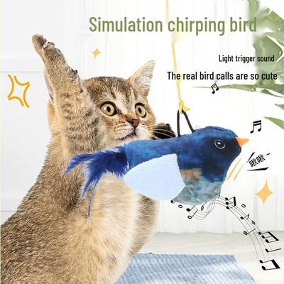 Juguete para gatos con pájaro chirriante: Auto-Diversión, Resistente a Mordiscos, Pluma Teaser para Alivio del Aburrimiento