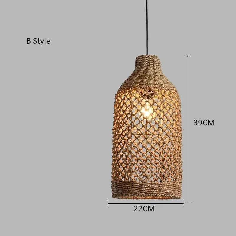 Retro Bamboo Woven Pendant Lamp Rattan Woven Room Dining Japanese Bamboo Art Lantern Tea House Lighting Fixtures