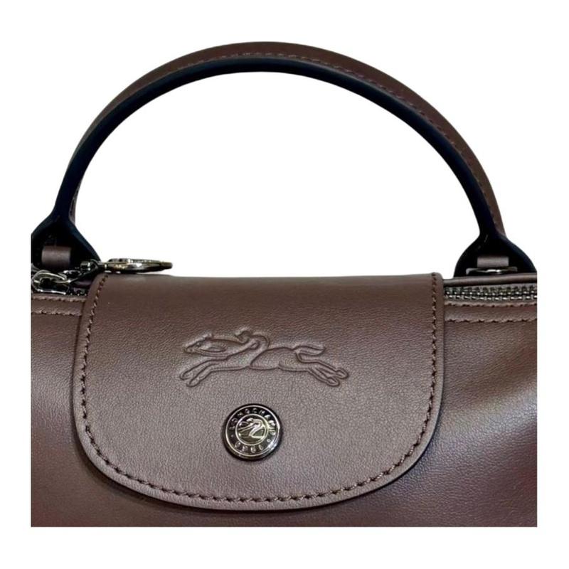 Longchamp Le Pliage Xtra Brand Classic Logo Cowhide Shoulder Crossbody Handbag Mini Women's Mocha Color 34205987002