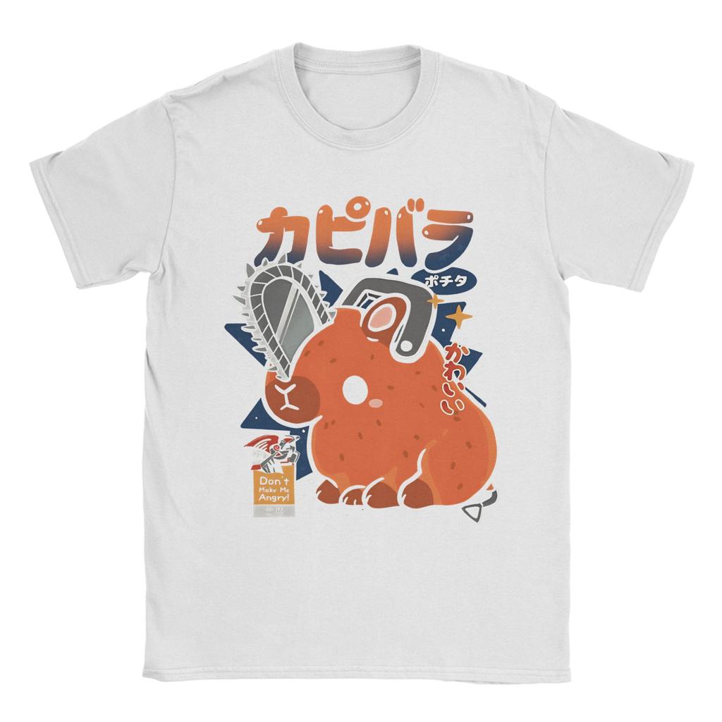Men's Capypochita Japanese Anime Pochita Chainsaw Man T Shirts Cotton Tops Vintage Short Sleeve Crew Neck Tees Big Size T-Shirt