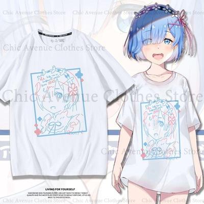 Anime ReZero Rem Print Tshirt for Unisex Women Cotton Summer Tops Short Sleeve Tee Daily Women Clothing Kawaii Unisex Women Tshirt