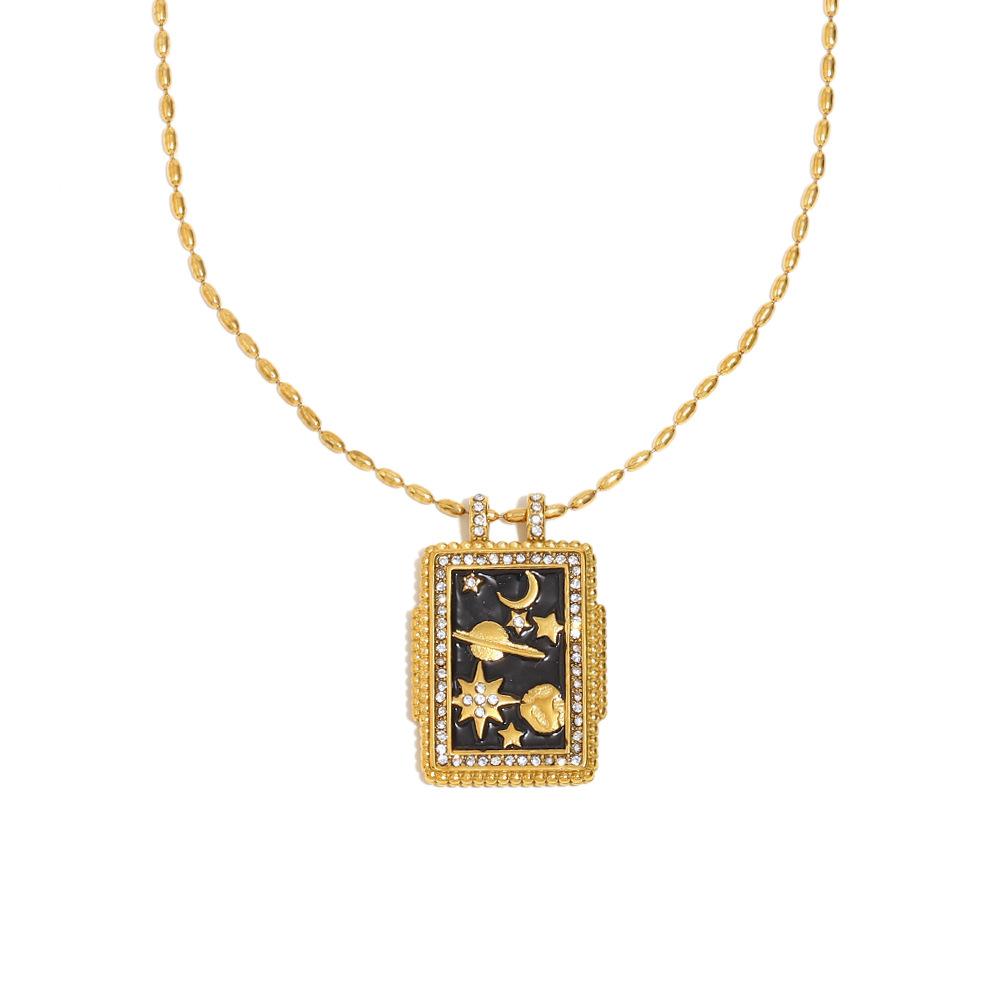Retro Personality High-End Jewelry Stainless Steel Gold-Plated Dripping Oil Square Necklace Collection
