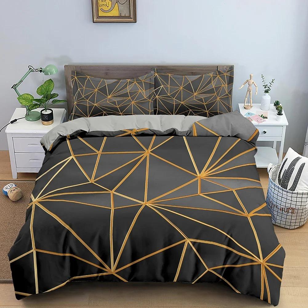 Stripe Geometric Bedding Set Breathable Duvet Cover With Pillowcase Adults Fashion Queen King Size Quilt Cover Home Textiles
