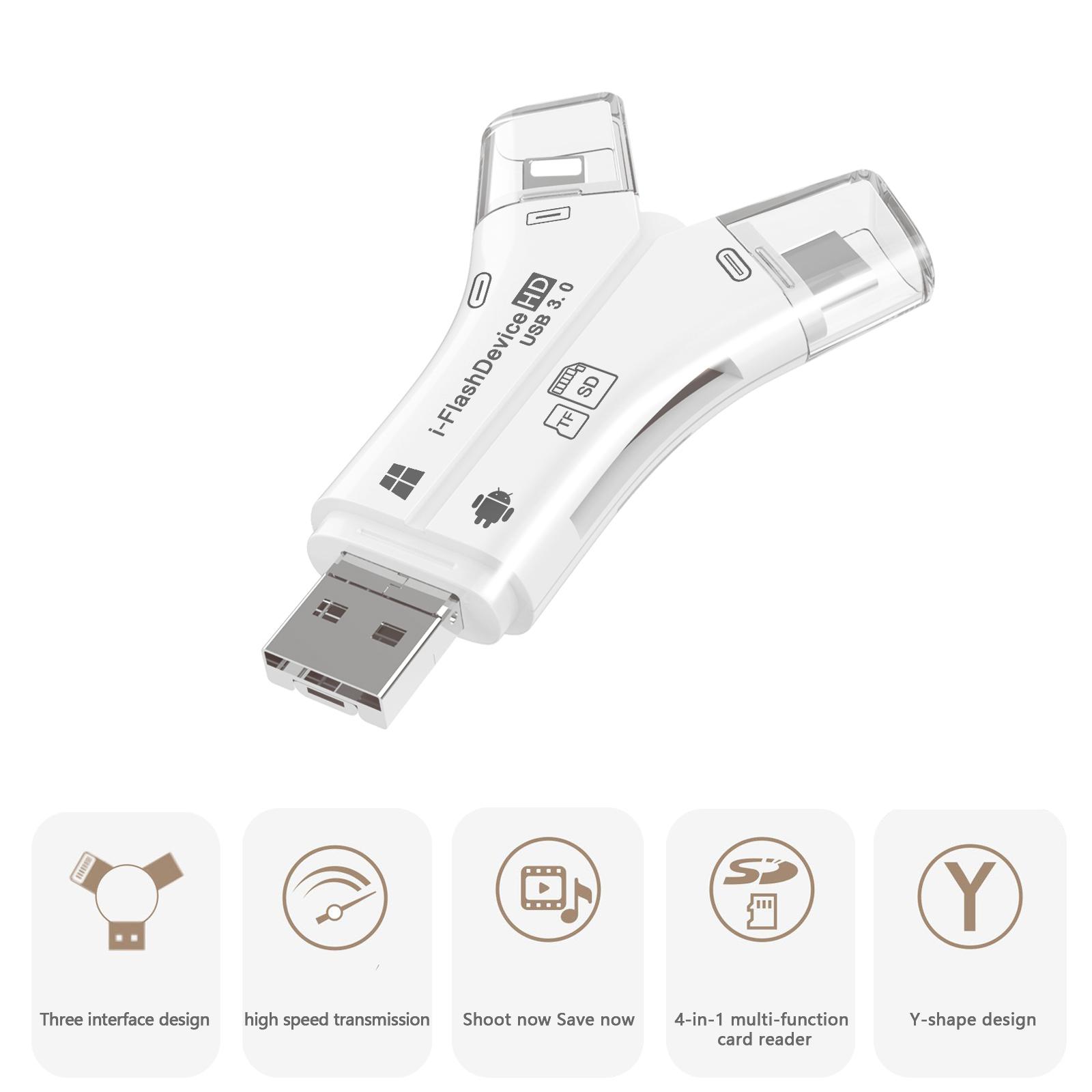 

NK908C HD 4-in-1 Ip/USB-C 3.0/USB-A 3.0/Micro Charging Adapter SD/TF Card Reader Black