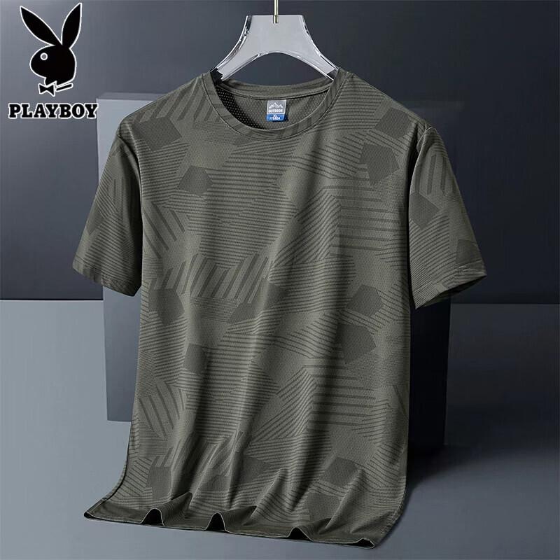 PLAYBOY Men s Breathable Ice Silk Short-Sleeve T-Shirt 3XL