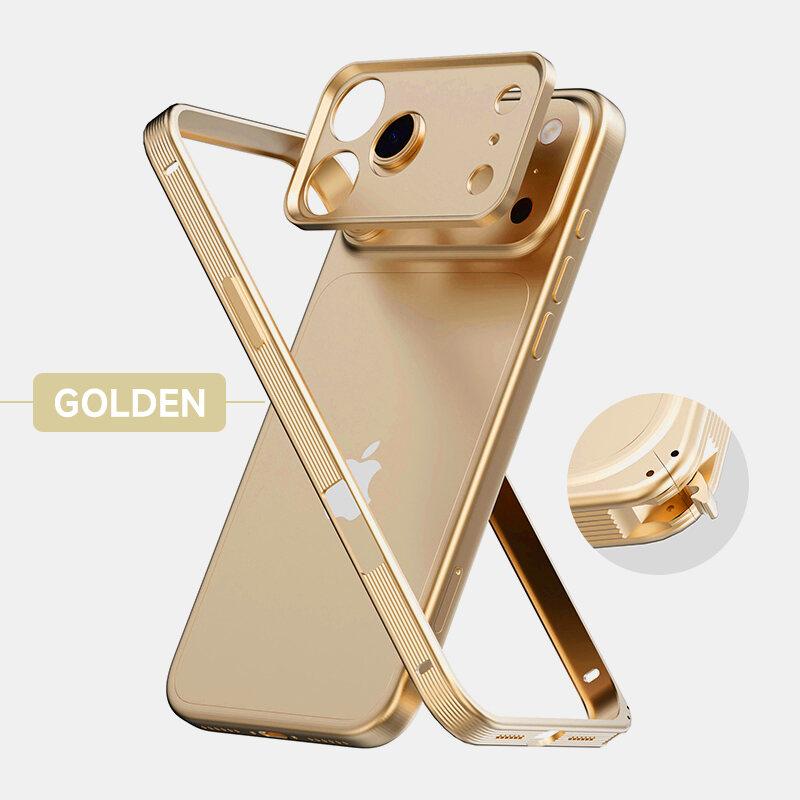 

Чохол для iPhone 17 Pro Max 15 16 14 13 Air Сліп Металева Пряжка Бортик Захист Об єктива Відведення Тепла Чохол-Бампер для Телефону iPhone 16 Pro золотий
