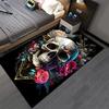 Schädel- und Blumenmuster-Teppich mit Rosen und abstrakten Elementen, geeignet als Antirutsch für Wohnzimmer, Schlafzimmer, Sofas
