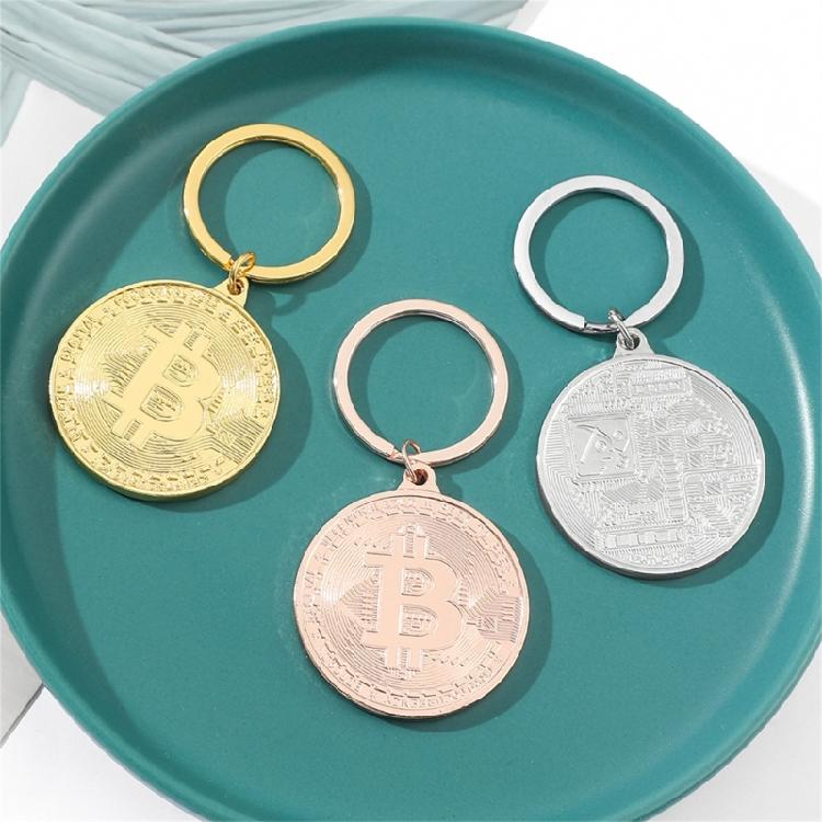 Crypto Collectible Keychain With Bitcoins Motifs Stylish Metal Construction Keyring Pendant For Gifting And Display