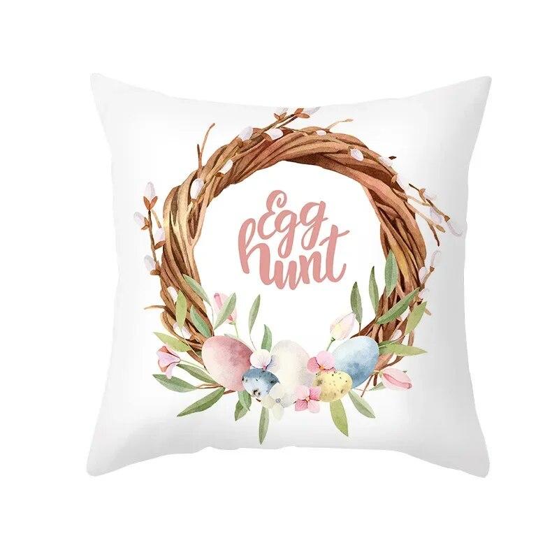 Spring Home Decor Cushion Cover Happy Easter Eggs Rabbit Decorative Pillow Covers Flowers Bunny Printed Throw Pillowcase 45x45cm