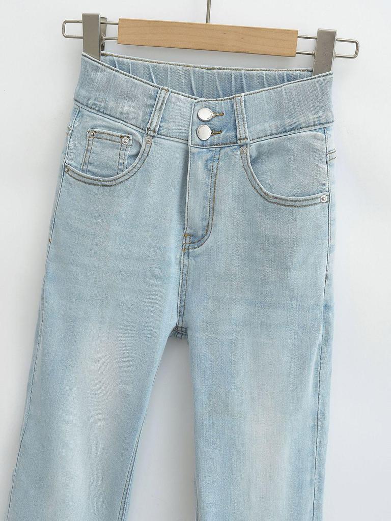 Damen 2024 High Waist Stretch Jeans mit Hüftpads - Doppelt geknöpftes Schlaghosen-Design