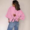 Top de Rayas para Mujer de Corte Holgado con Mangas 3/4, Lazo en la Espalda y Detalles de Encaje