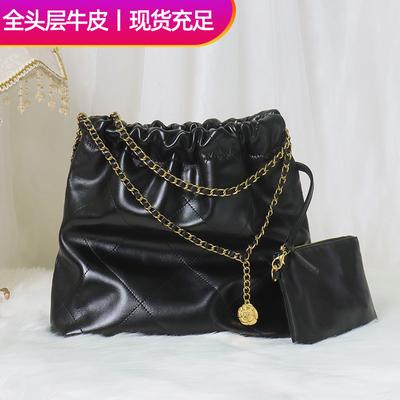 Xiaoxiang Shopping Bag Primeira Camada Couro de Vaca Rhombus Corrente Tote Bag Grande Capacidade Couro 22Bag Saco de Lixo