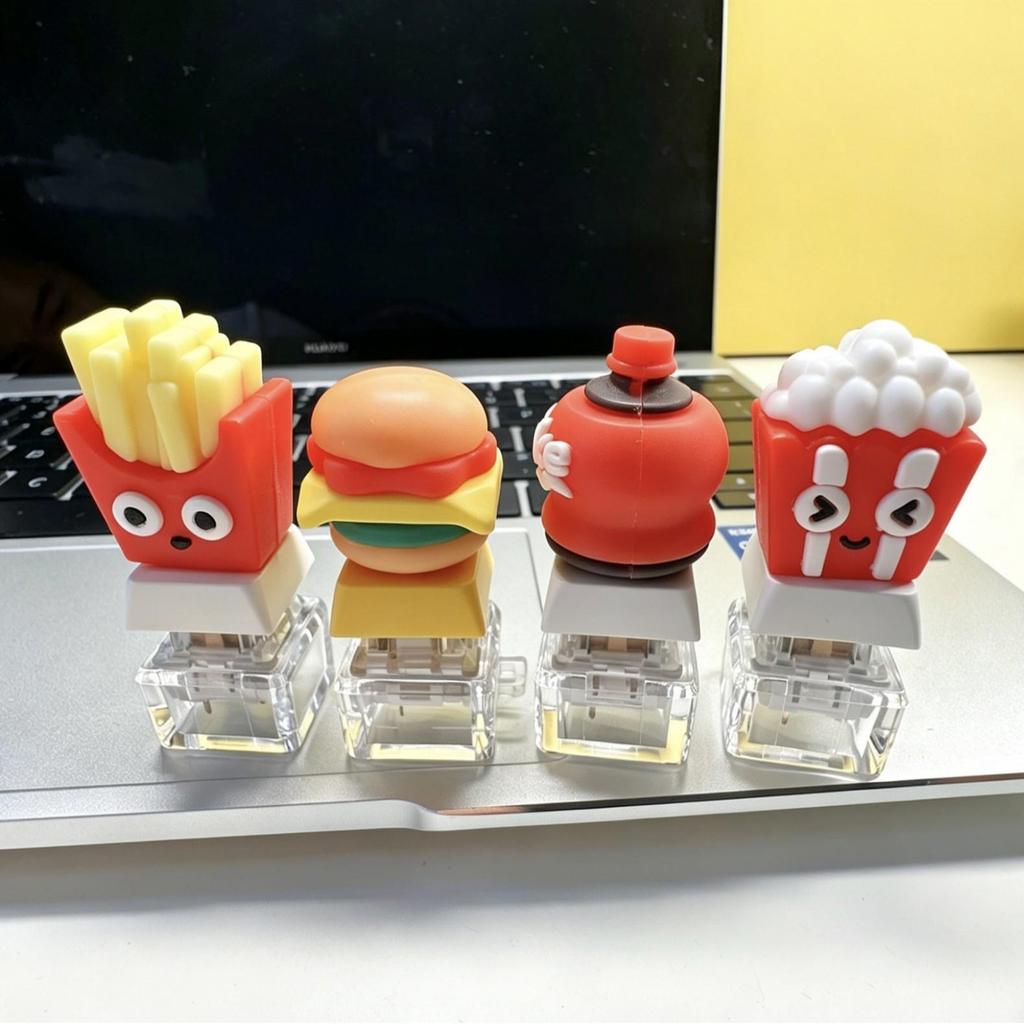 Luminous Mechanical Keyboard Keychain with Decompression Burger Button Pendant