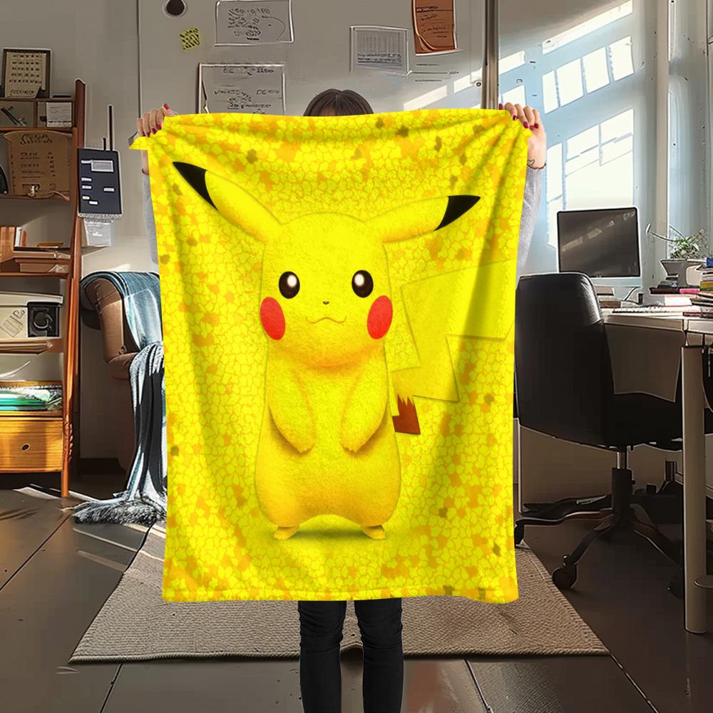 Happy Pikachu  Print Flannel Blanket, High quality Comfortable for All Seasons, Home Decor, Warmth and Comfort