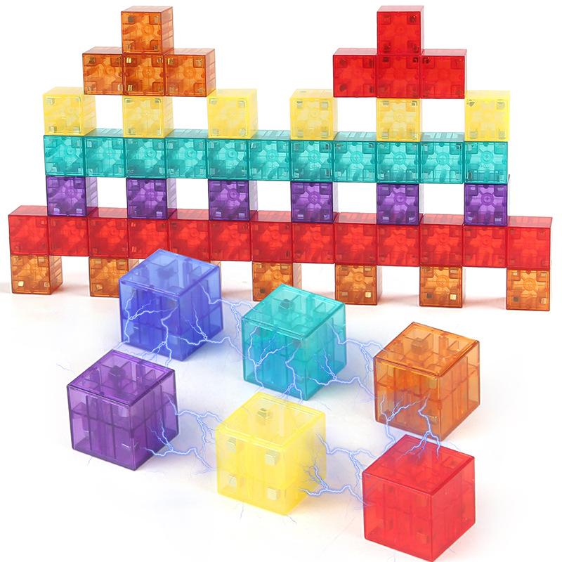 Transparent Magnetic DIY Square  Assembled Building Block Set Model Fun Parent Child Interactive Puzzle Toy Gift