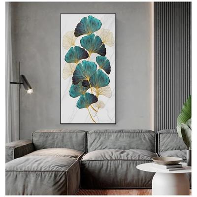 Nordic Living Room Entrance Porch Decorative Painting Green Gold Plant Leaves Canvas Painting Modern Home Decorative Painting Core