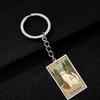 Cute Cat Tarot Card Keychain Vintage Rectangle Epoxy Stainless Steel Pendant Key Chain Animal Divination Jewelry