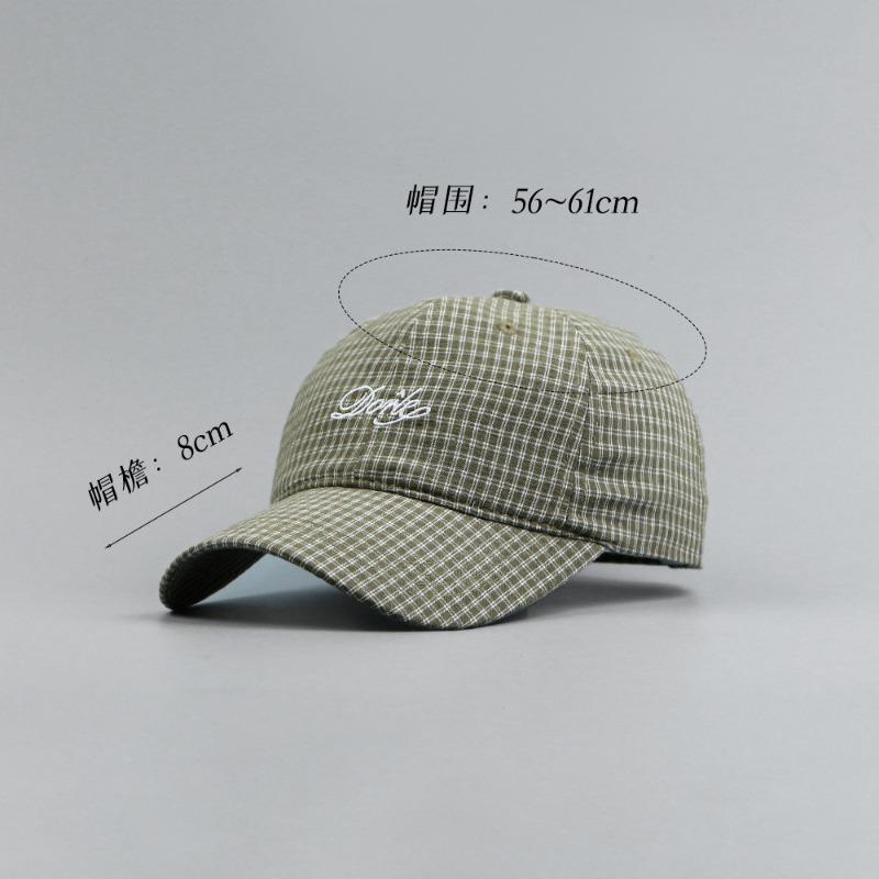 Spring and summer new trendy brand embroidered soft-top baseball cap women's literary and versatile plaid cap shows a small face