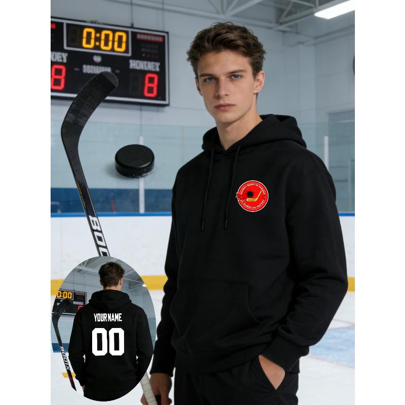 

Hockey Print Polyester Hooded Sweatshirt Soft Lightweight Fall Casual Long Sleeve Top XXL чорний