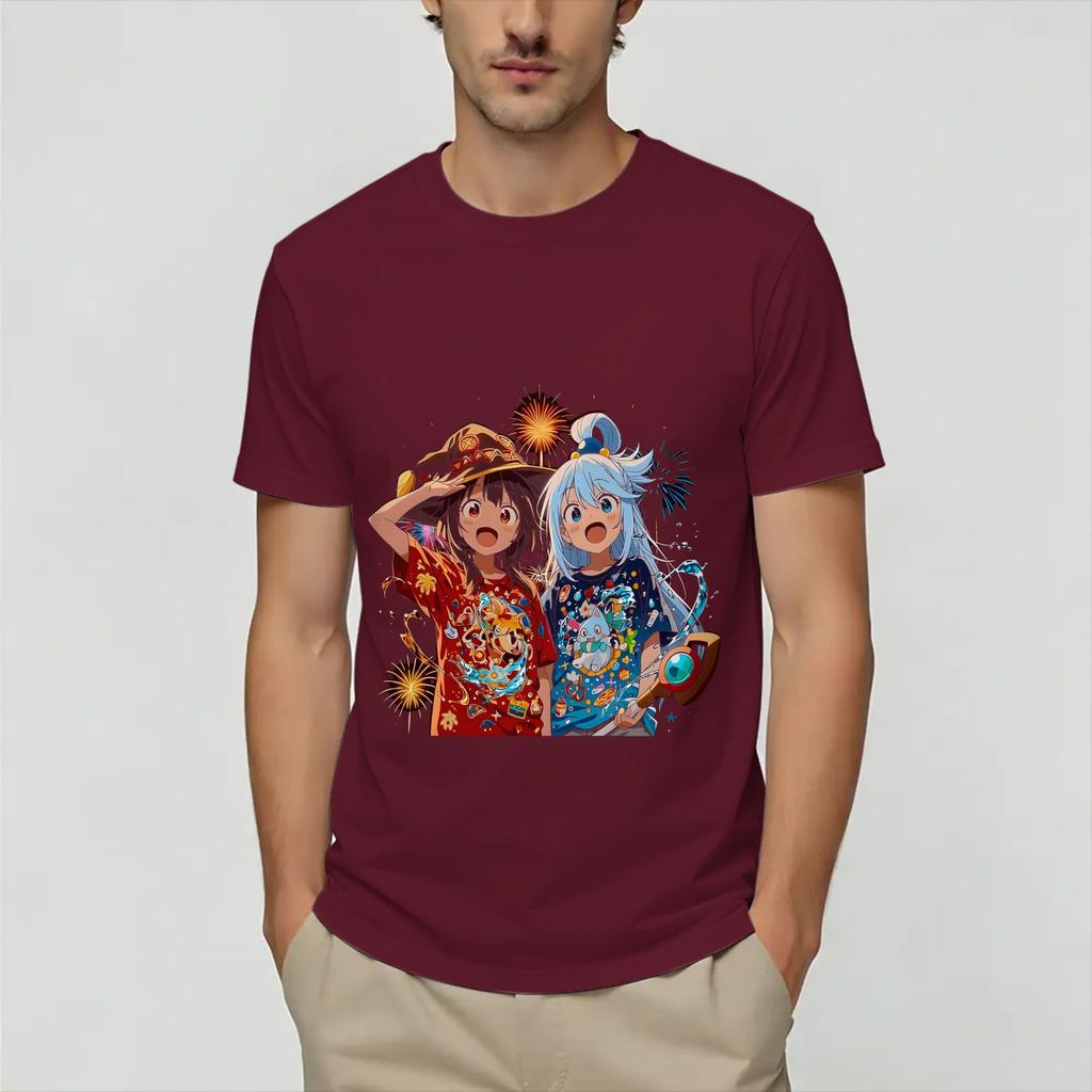 Unisex Megumin KonoSuba T Shirts Pure Cotton Clothes Novelty Short Sleeve Crewneck Tees Printed TShirts