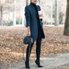 Women's Stand Collar Open Front Pea Coat Casual Winter Warm Mid Long Blazer Trench Coats Overcoat Outerwear Solid Color Woolen Coat