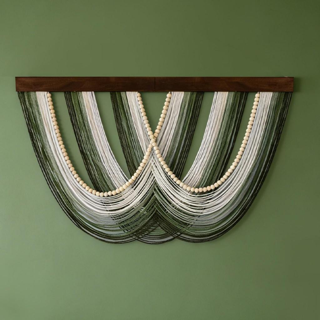 Striped Textile Wall Tapestry with Wood Top Bar Easy to Hang for Reading Corner