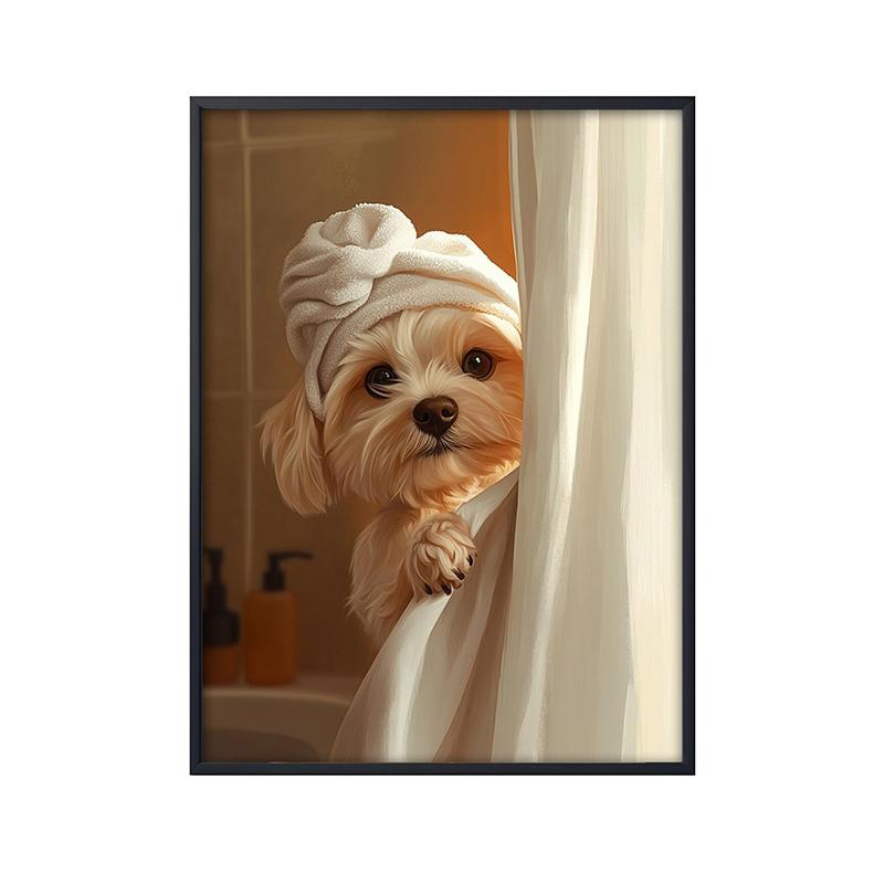 Cute Shower Dog Bathroom Decor Poster Dog in Bathtub Print Animal Murals Canvas for Home Decor Dog Lover Gifts