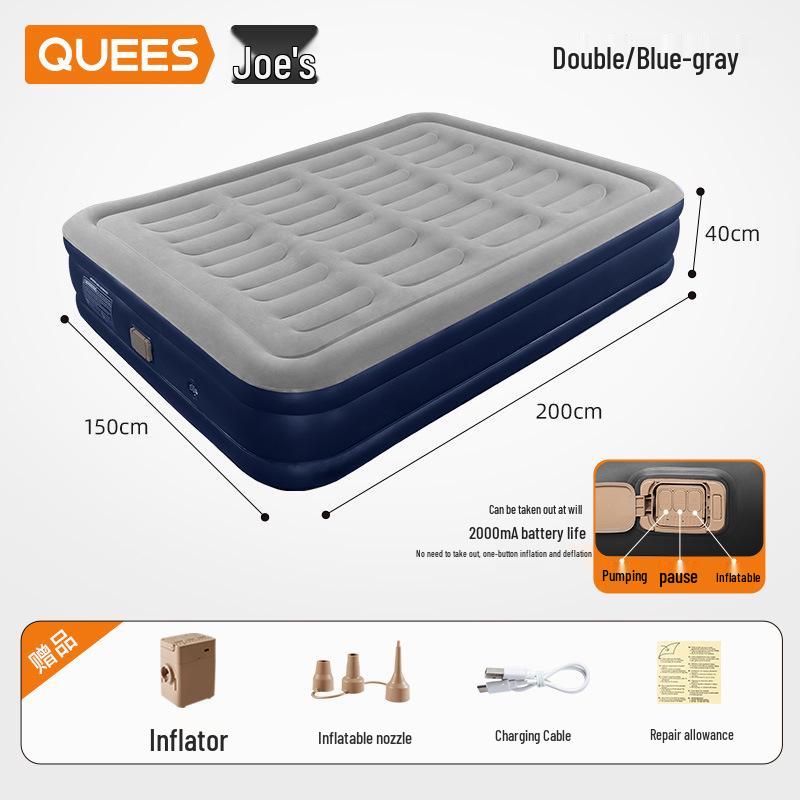 Inflatable Raised Air Mattress for Camping - Single/Double Portable Electric Flocking