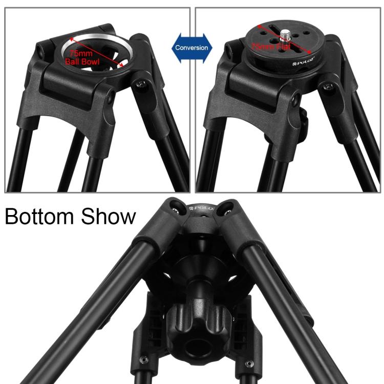 PULUZ 75mm Halbkugel Flach zu Schale Adapter für Fluidkopf Stativ DSLR Rig Kamera, Metallmaterial