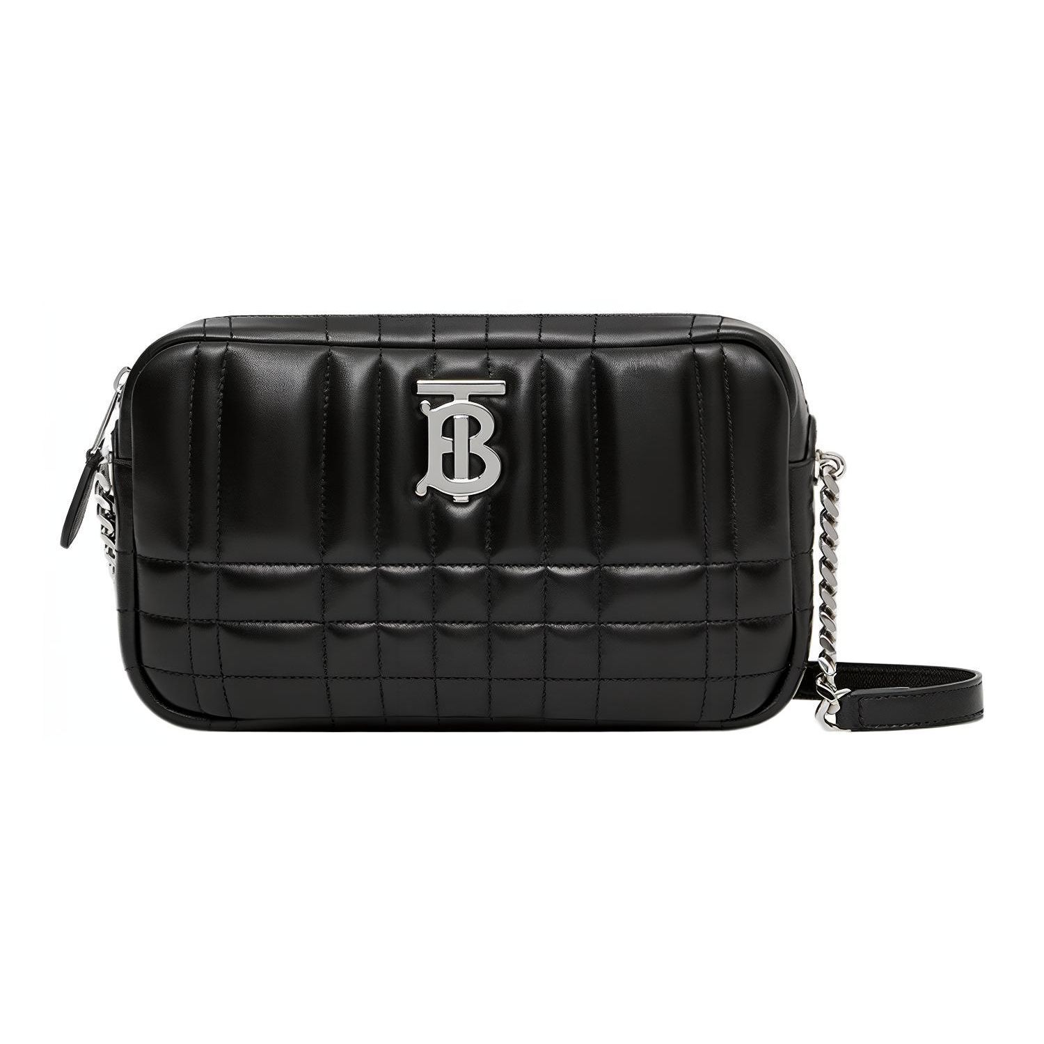 

Burberry Black Quilted Leather TB Monogram Camera Crossbody Bag With Silver Hardware & Chain Strap For Daily Use Basic Set (Bag+Dust Bag)