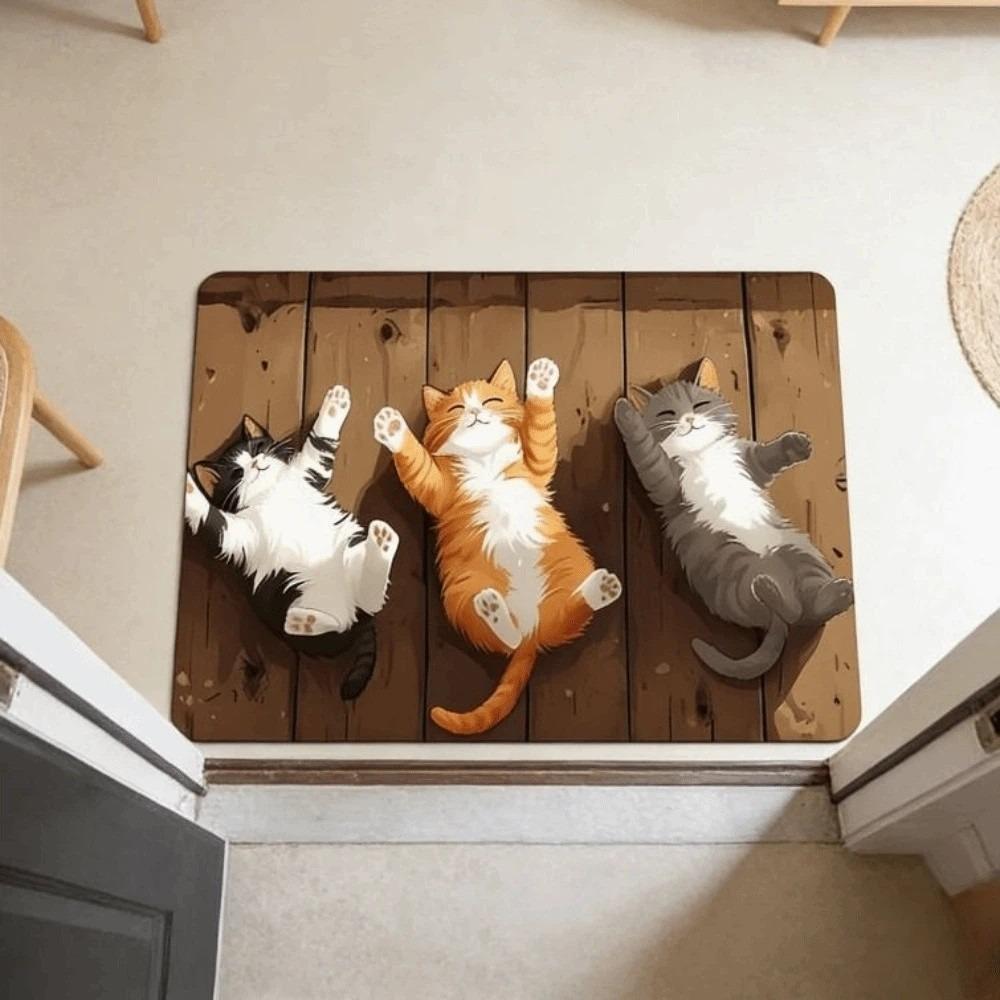 Cute Cat Pattern Doormat Water-absorbing Abrasion-resistant Bathroom Carpet Non-slip Durable Bedroom Door Rug Home Decor