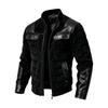 Giacca Imbottita Calda Casual da Uomo con Patchwork in Pelle, Collo Alto, Chiusura a Zip