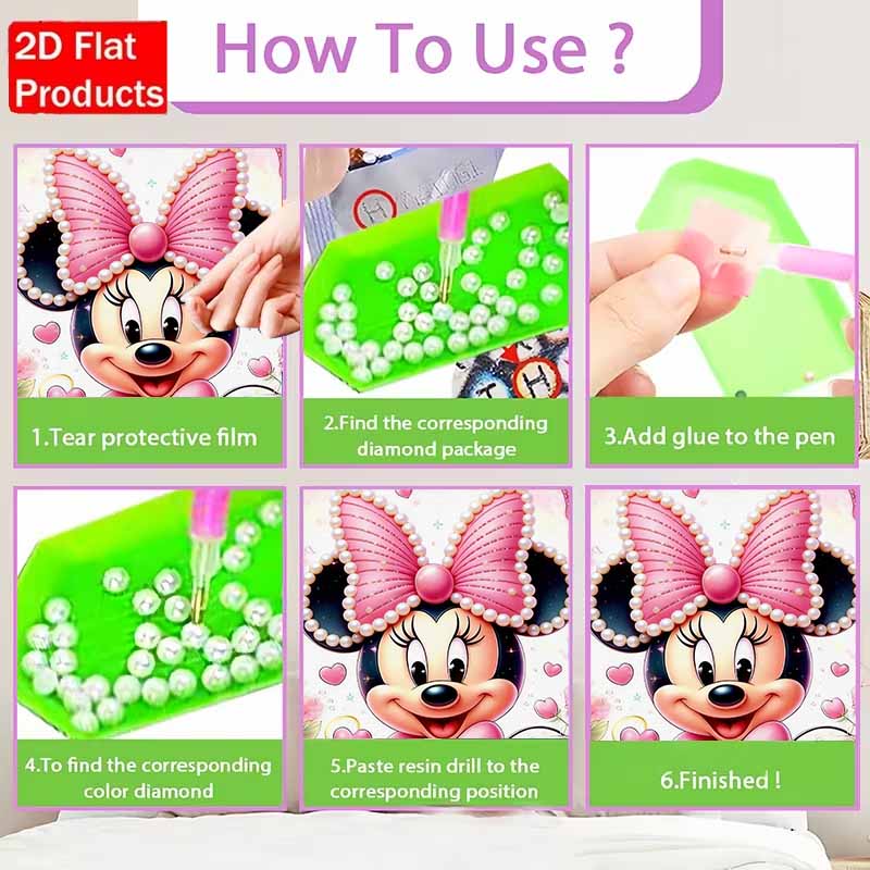Disney Pearl Painting Set Sweet Minnie Mouse with Pearl Bow Sparkling Painting Craft Home Wall Decoration Handmade Gift