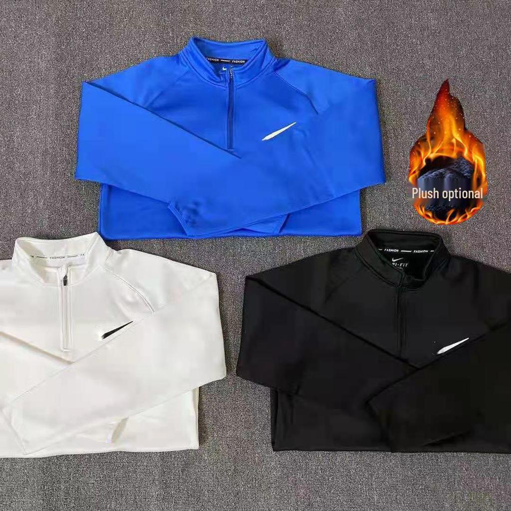 Top de Antrenament Rezistent la Vânt, cu Mânecă Lungă, cu Uscare Rapidă, pentru Bărbați și Femei, pentru Toamnă/Iarnă - Cu Fermoar pe Jumătate, Echipament pentru Alergare și Fitness