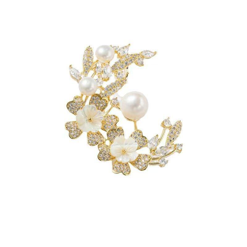 Laurel Goddess Cherry Blossom Pearl Brooch: Elegant Lapel Pin Accessory